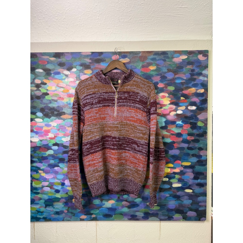 Vintage 60s 70s Expressions by Campus size M Striped Wool Quarter Zip Sweater